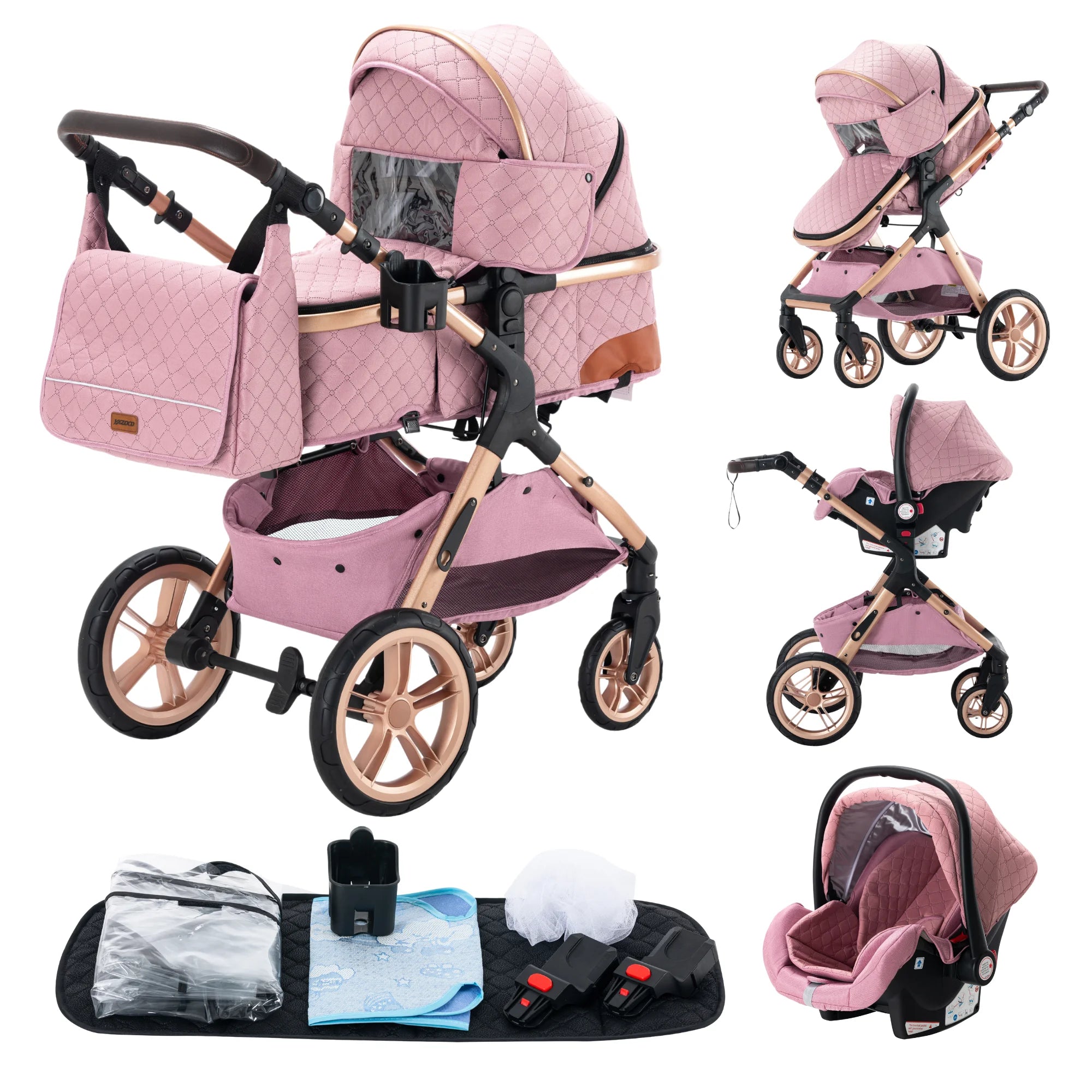 Deluxe Baby Stroller - 3-in-1 Lightweight Stroller Travel System - Multifunctional Pram with Aluminum Frame