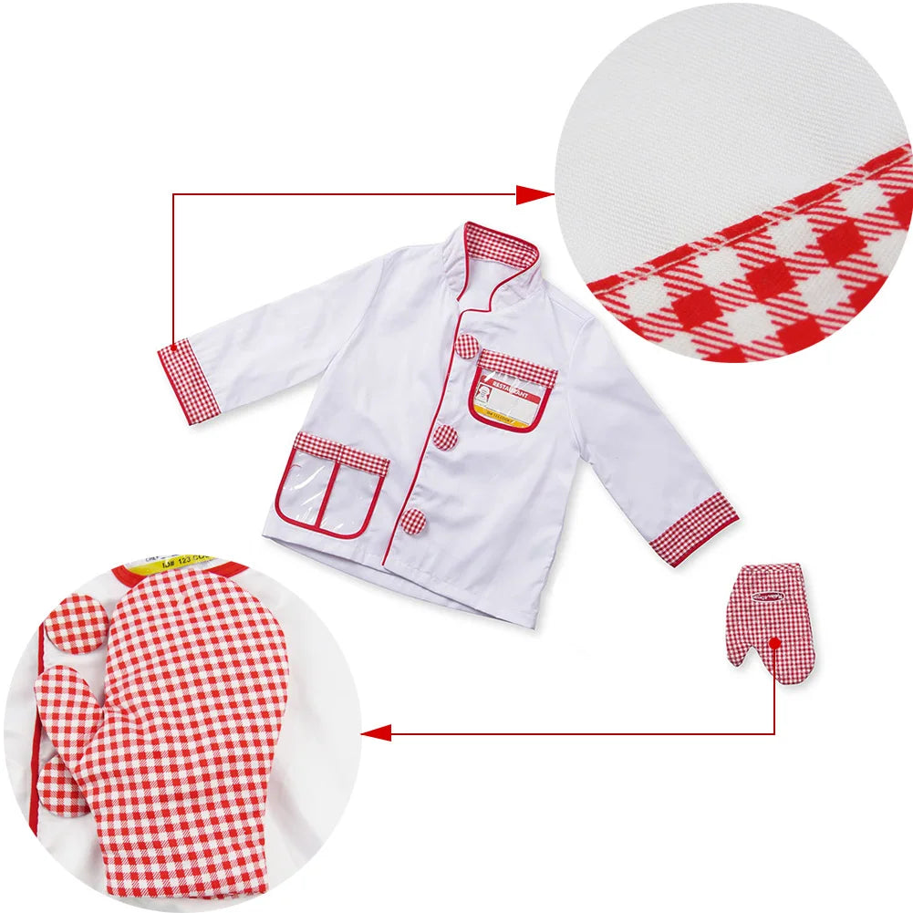 Chef Role Play Costume - Kitchen Restaurant Clothing  Dress-Up Set (7-Piece) - Chef's Jacket, Hat, Name Tag - Pretend Play Outfit with Realistic Accessories for Toddlers & Children Ages 3+
