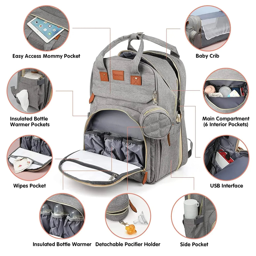 Diaper Bag with Changing Station - Large Waterproof 3 in 1 Baby Diaper Backpack with Foldable Changing Pad with USB Charger.