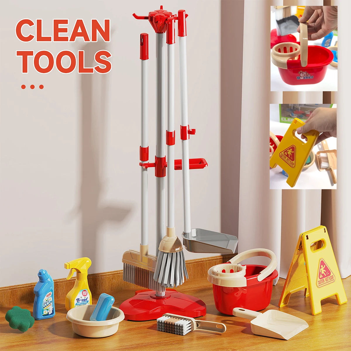 Kids Cleaning Toy Set - Pretend Play Housekeeping Supplies with Mini Broom, Dustpan, Mop.