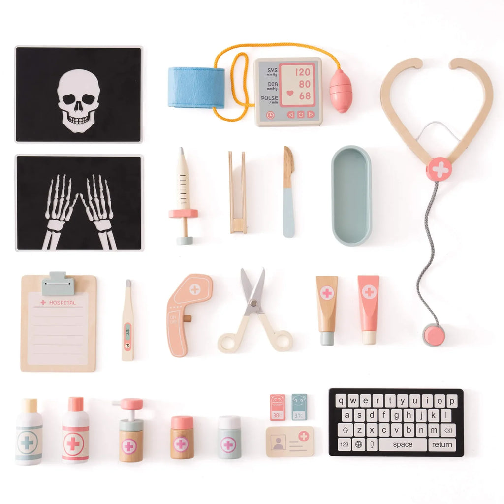 Wooden Montessori Pretend Play Doctor/Nurse Hospital Activity Center with Accessories for Kids