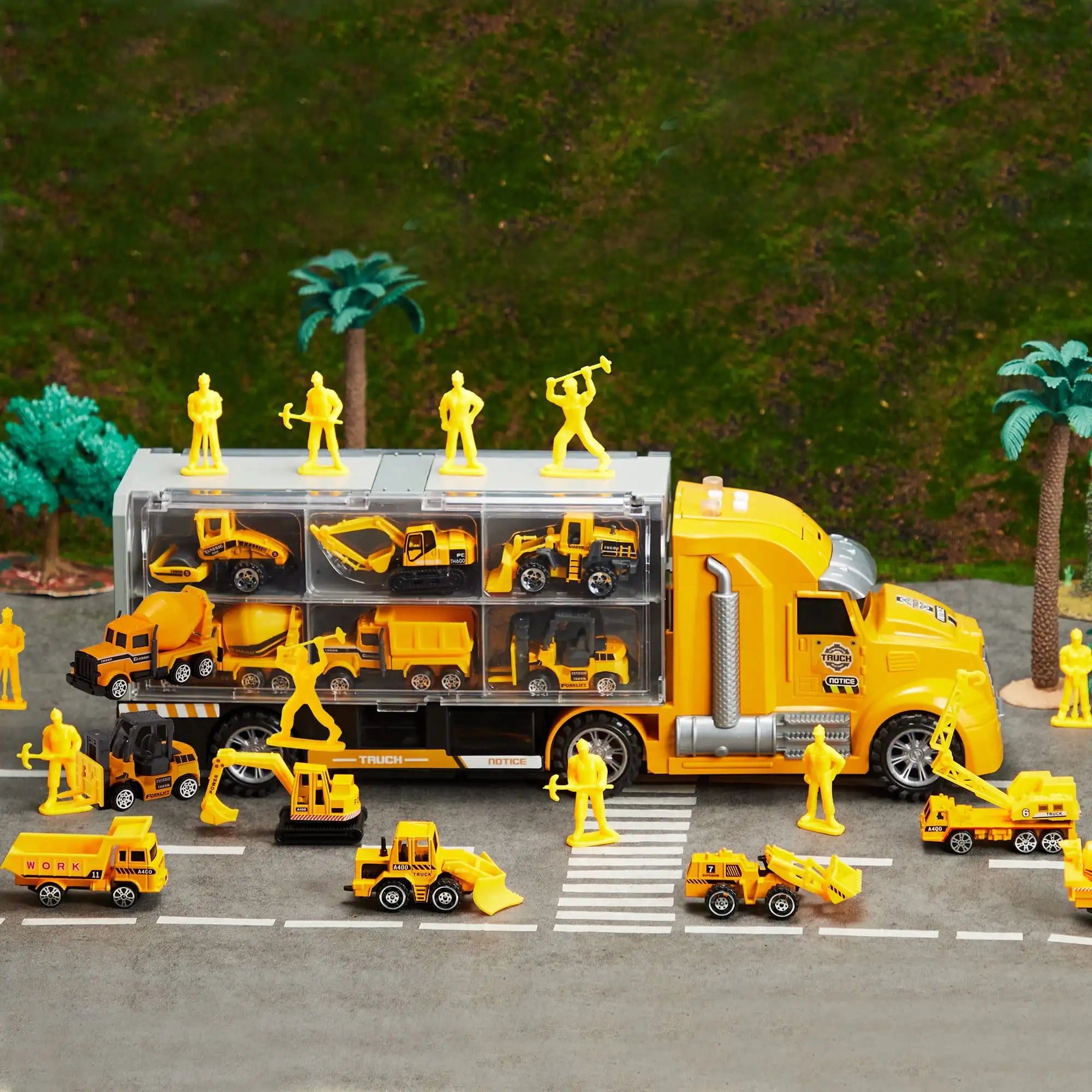 Construction Truck Transporter with 12 x Trucks for Boys