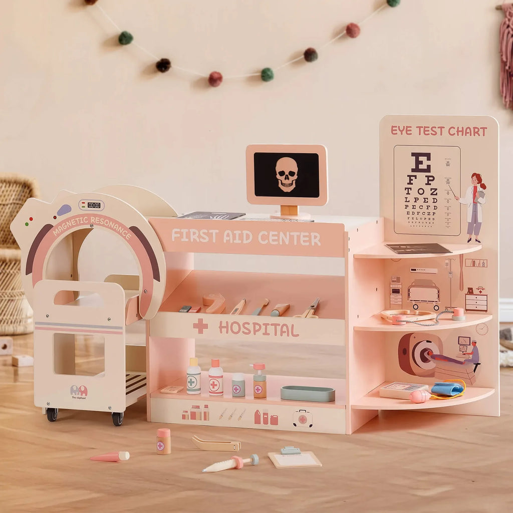 Wooden Montessori Pretend Play Doctor/Nurse Hospital Activity Center with Accessories for Kids