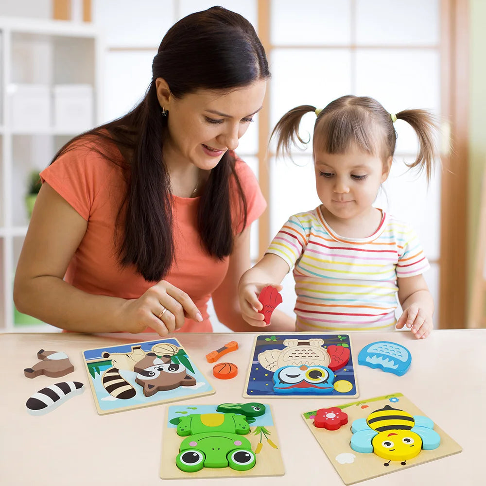 8 Pack Educational Wooden Animal Puzzles for Toddlers.