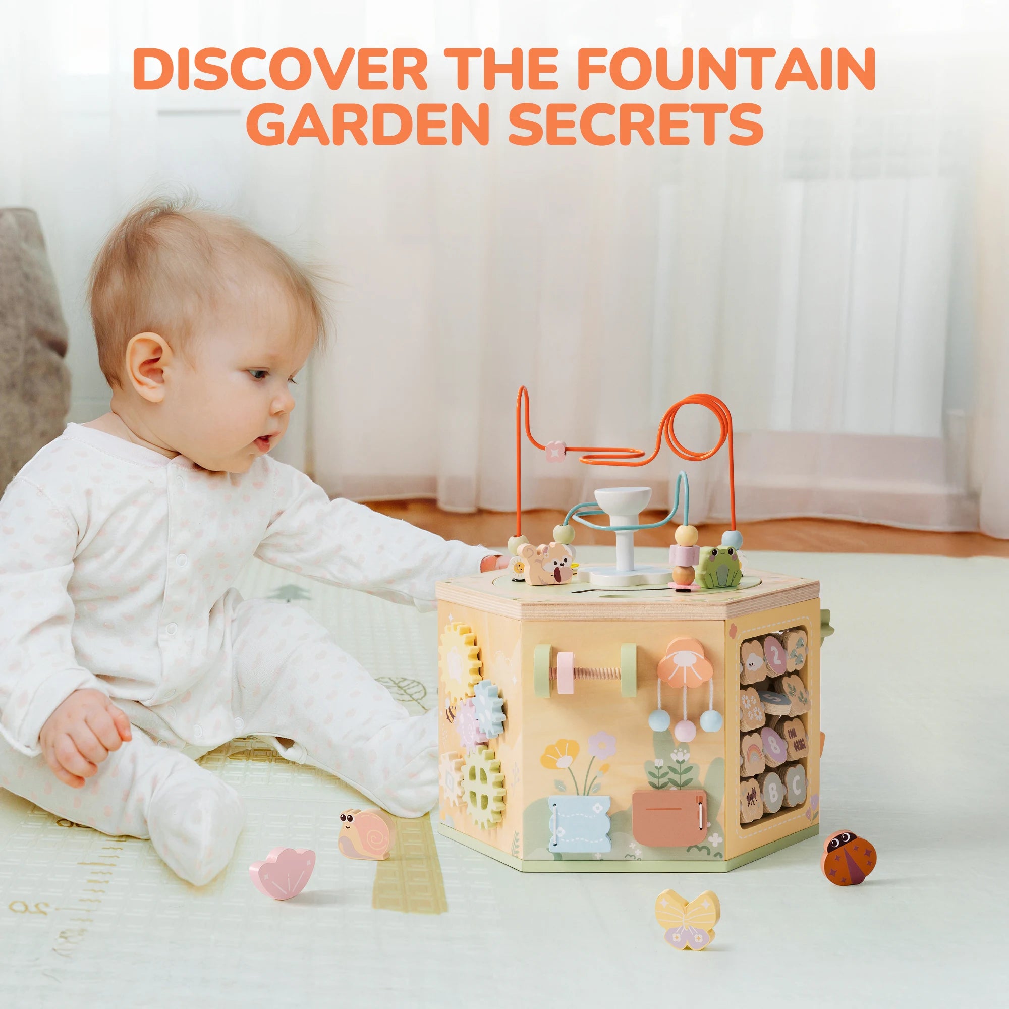 Wooden Educational 13 in 1 Montessori Baby Activity 6 x Sided Busy Cube Toy for Toddlers