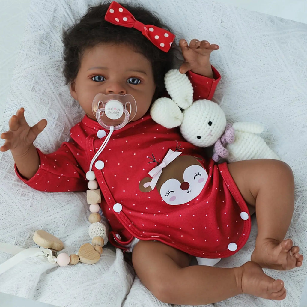 20" Cute Lifelike African American Soft Cloth Reborn Baby Doll.