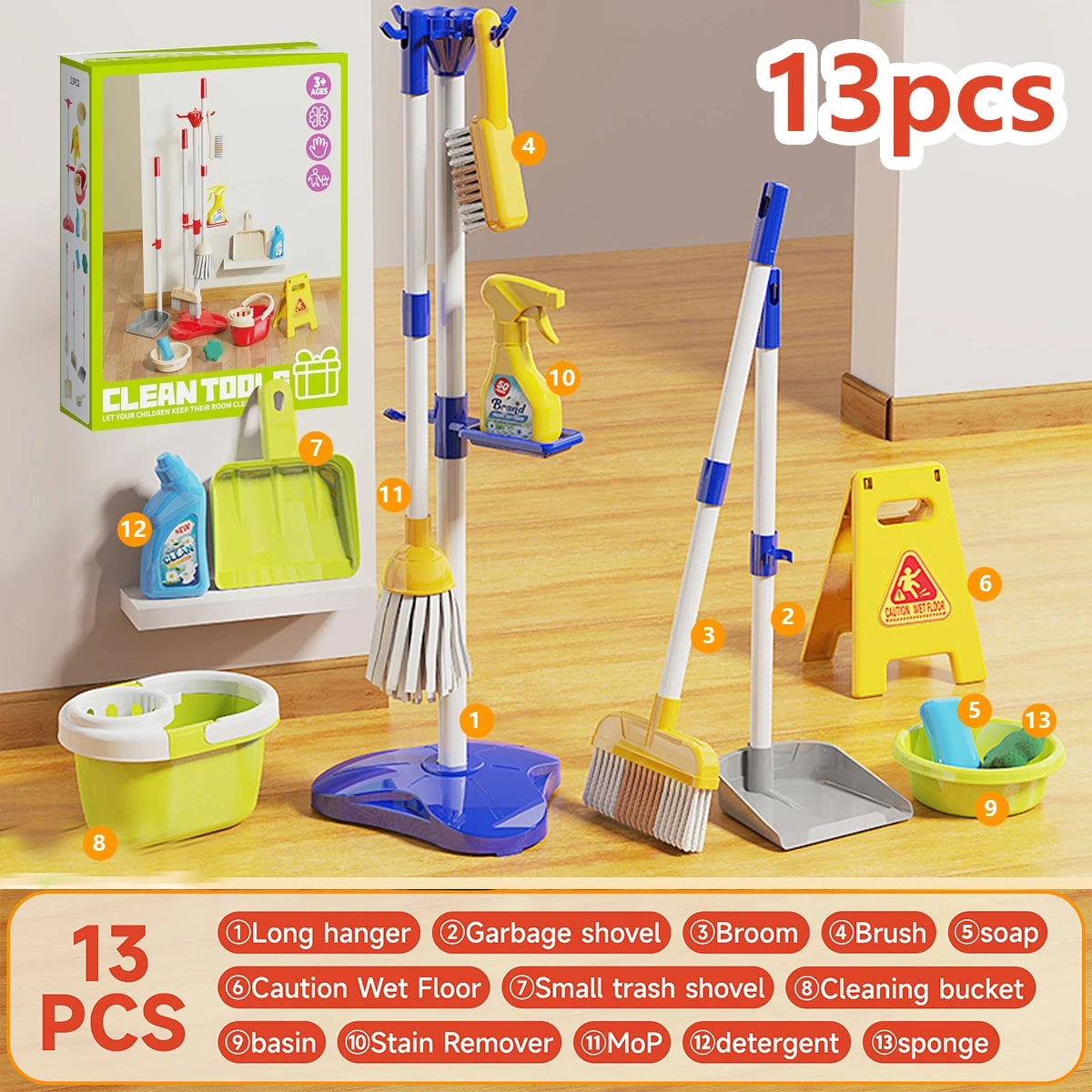 Kids Cleaning Toy Set - Pretend Play Housekeeping Supplies with Mini Broom, Dustpan, Mop.