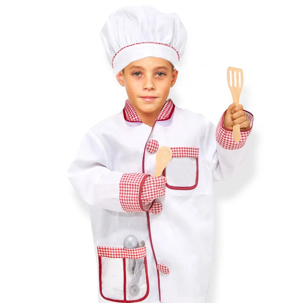 Chef Role Play Costume - Kitchen Restaurant Clothing  Dress-Up Set (7-Piece) - Chef's Jacket, Hat, Name Tag - Pretend Play Outfit with Realistic Accessories for Toddlers & Children Ages 3+