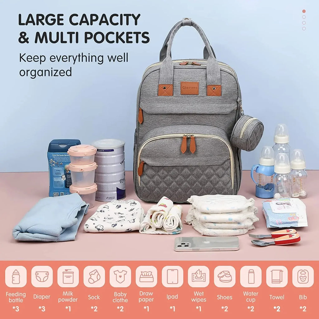Diaper Bag with Changing Station - Large Waterproof 3 in 1 Baby Diaper Backpack with Foldable Changing Pad with USB Charger.