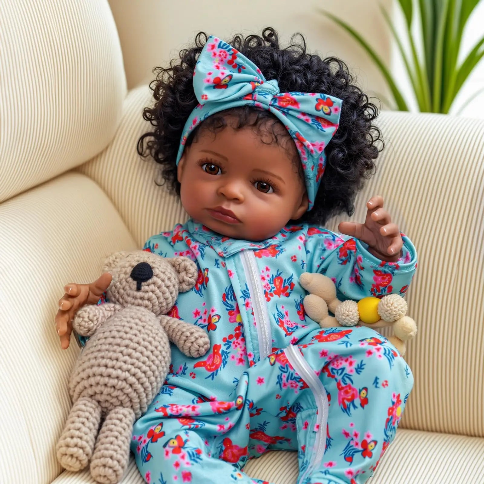 18" Cute African American Reborn Baby Doll with Rooted Hair and Accessories. (Copy)