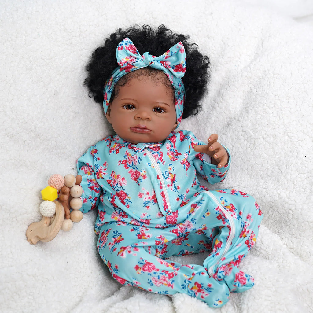 20 Inch Reborn Baby Girl Doll - Black African American Cute Doll - Soft Touch Cloth Body with Accessories.