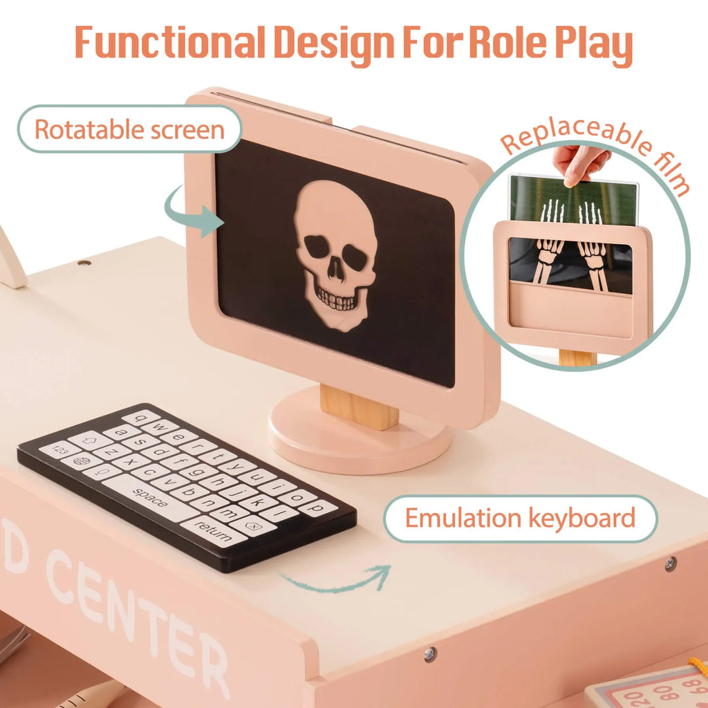 Wooden Montessori Pretend Play Doctor/Nurse Hospital Activity Center with Accessories for Kids