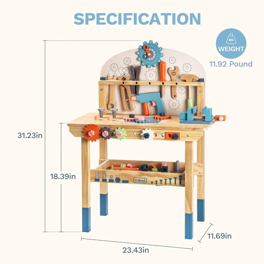 Large Wooden Montessori Workbench Play Set for Toddlers Kids - Construction Workshop Toy with Multiple Tools and Storage