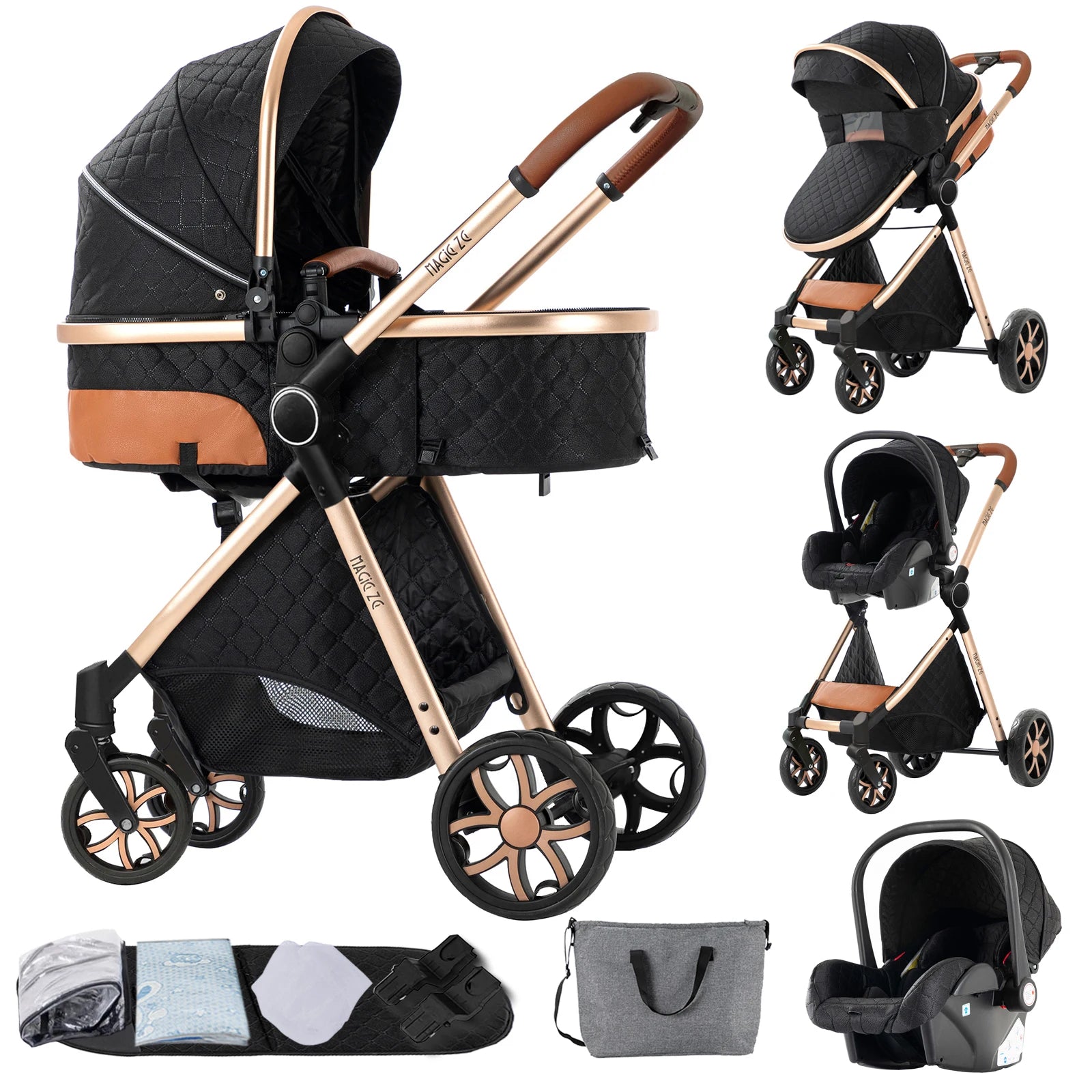 Baby Stroller - 3-in-1 Lightweight Stroller Travel System - Multifunctional Pram with Aluminum Frame