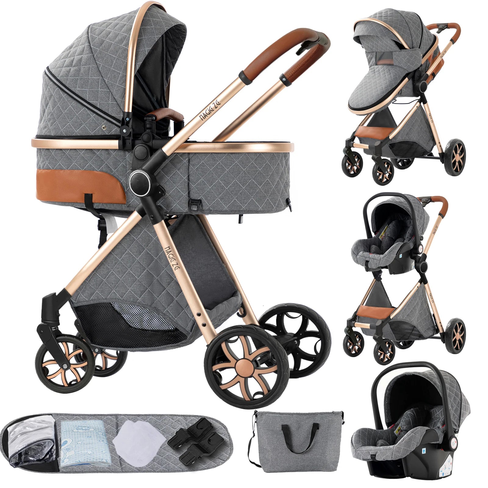 Baby Stroller - 3-in-1 Lightweight Stroller Travel System - Multifunctional Pram with Aluminum Frame