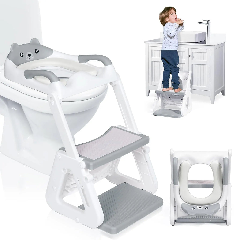 2-in-1 Toddler Potty Training Seat with Step Stool - Height Adjustable Toilet Seat with Splash Guard.