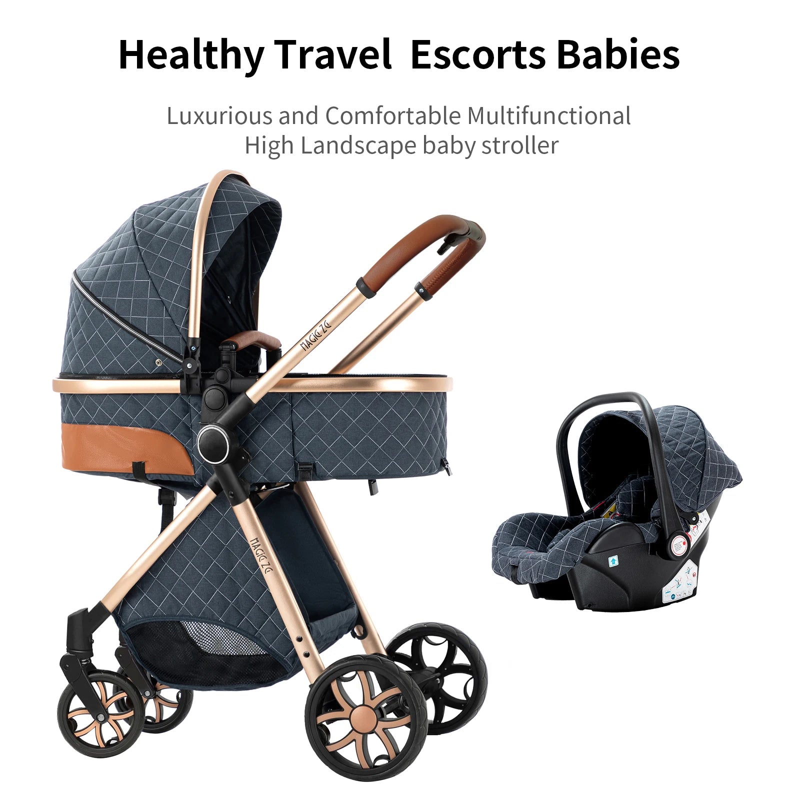 Baby Stroller - 3-in-1 Lightweight Stroller Travel System - Multifunctional Pram with Aluminum Frame
