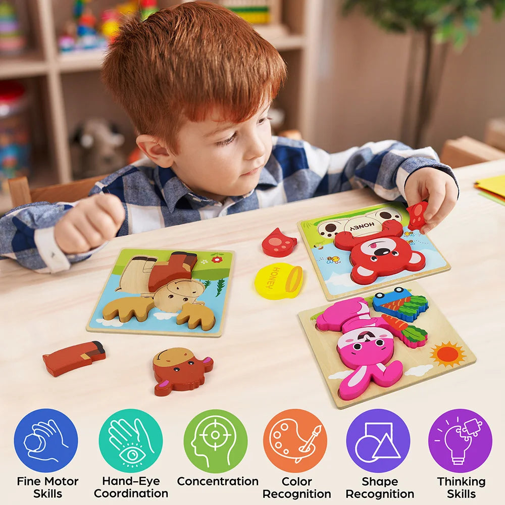 8 Pack Educational Wooden Animal Puzzles for Toddlers.