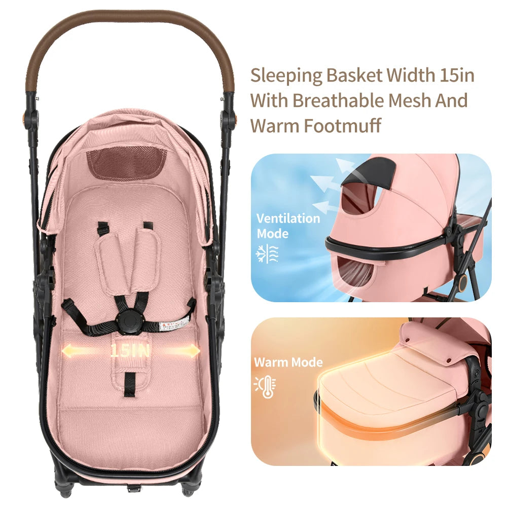 2 in 1 Baby Stroller Pram Pushchair - Reversible Foldable Portable.