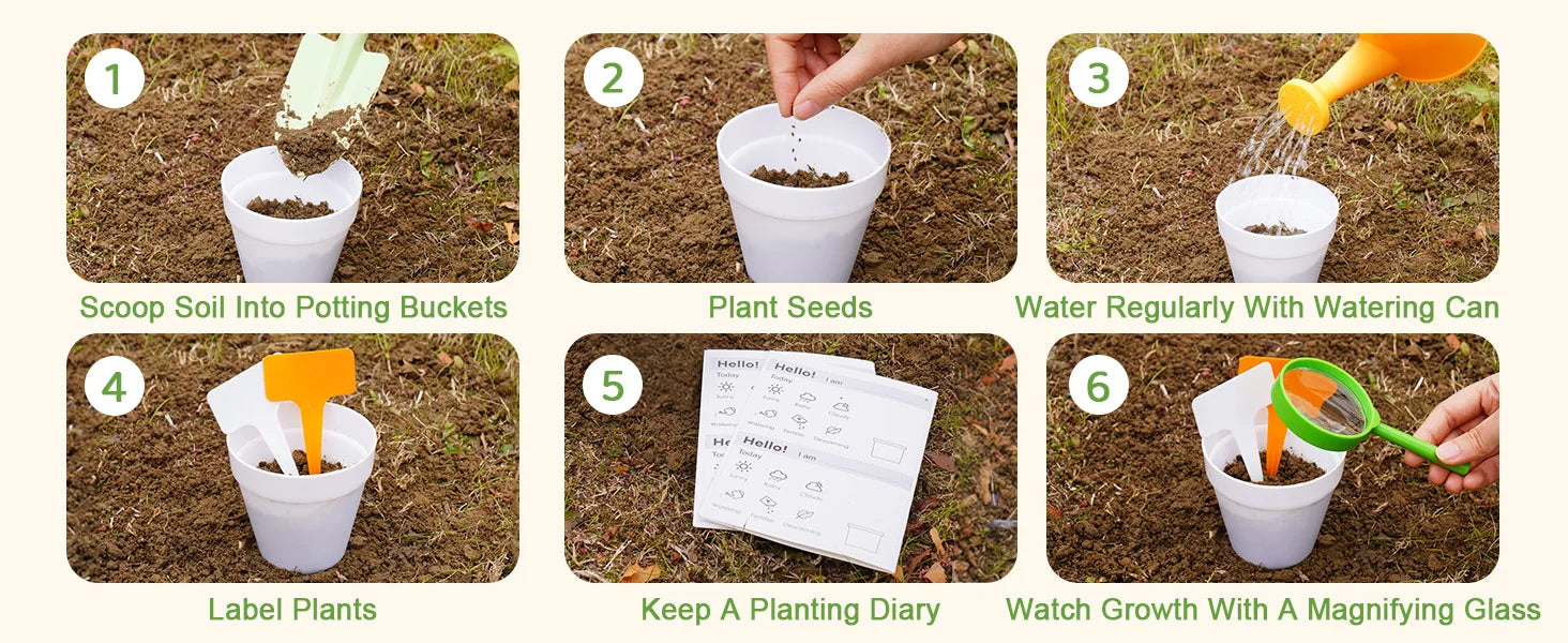 Wooden Montessori Pretend Play Gardening Tool Kit with Tools for Kids.