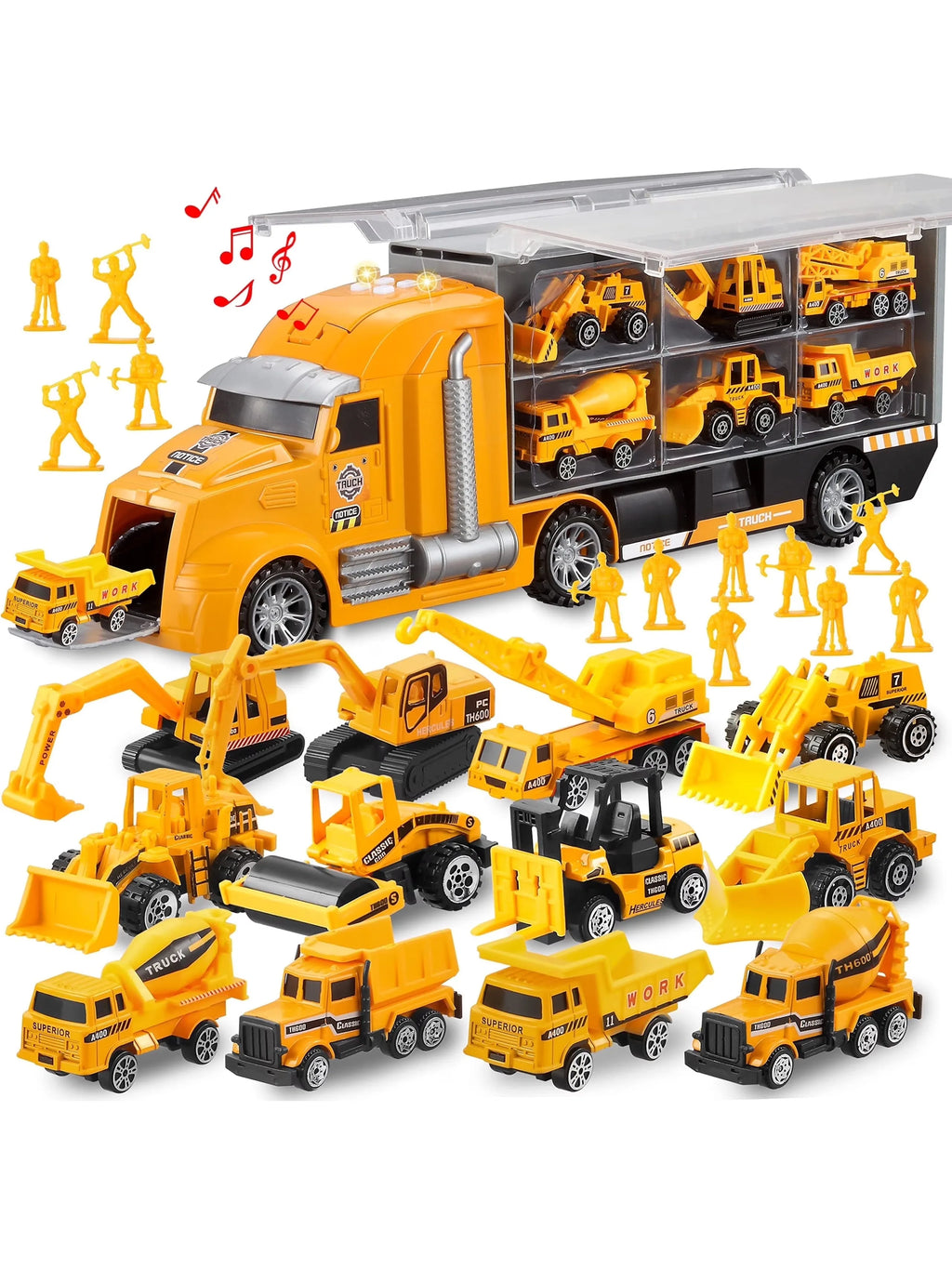 Construction Truck Transporter with 12 x Trucks for Boys