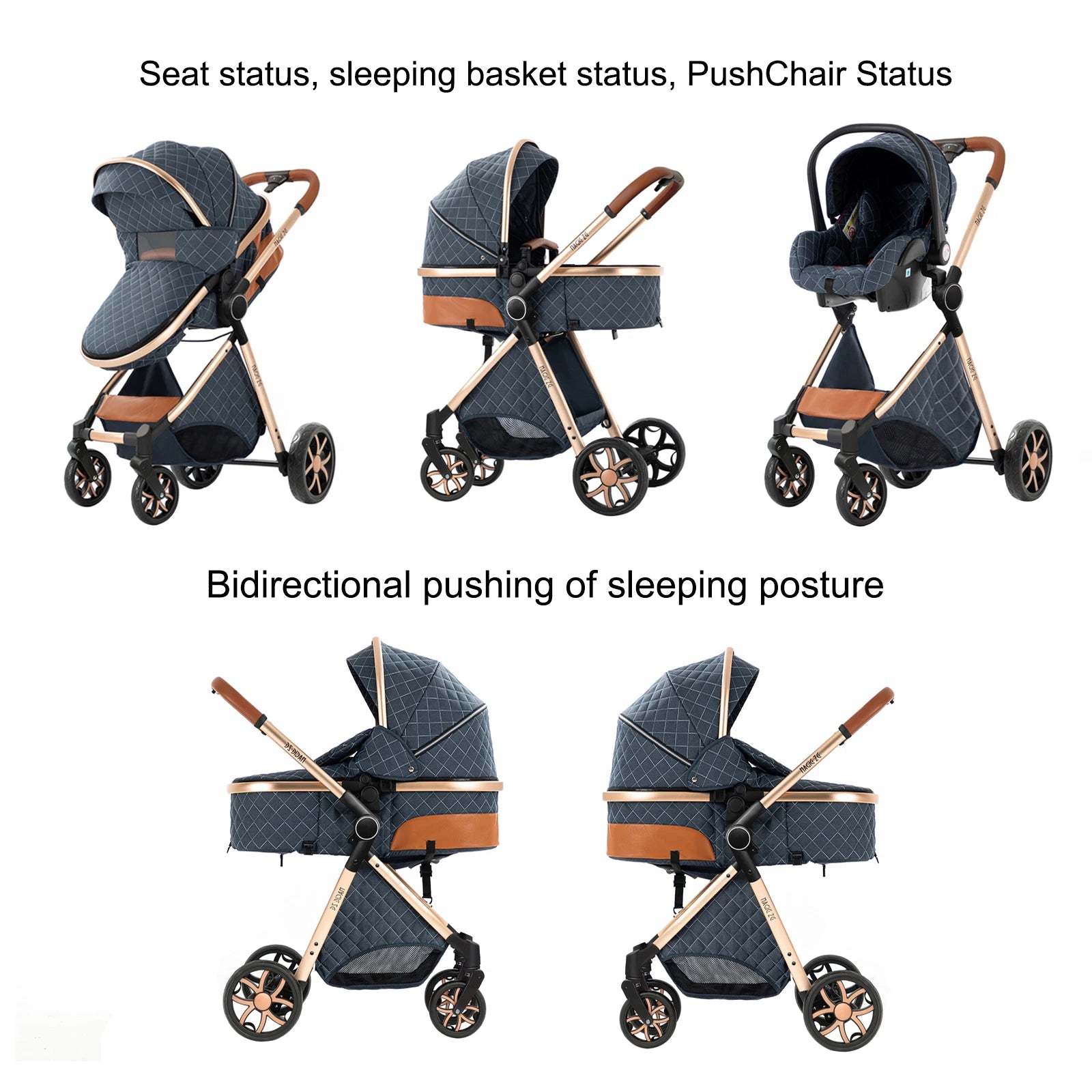 Baby Stroller - 3-in-1 Lightweight Stroller Travel System - Multifunctional Pram with Aluminum Frame