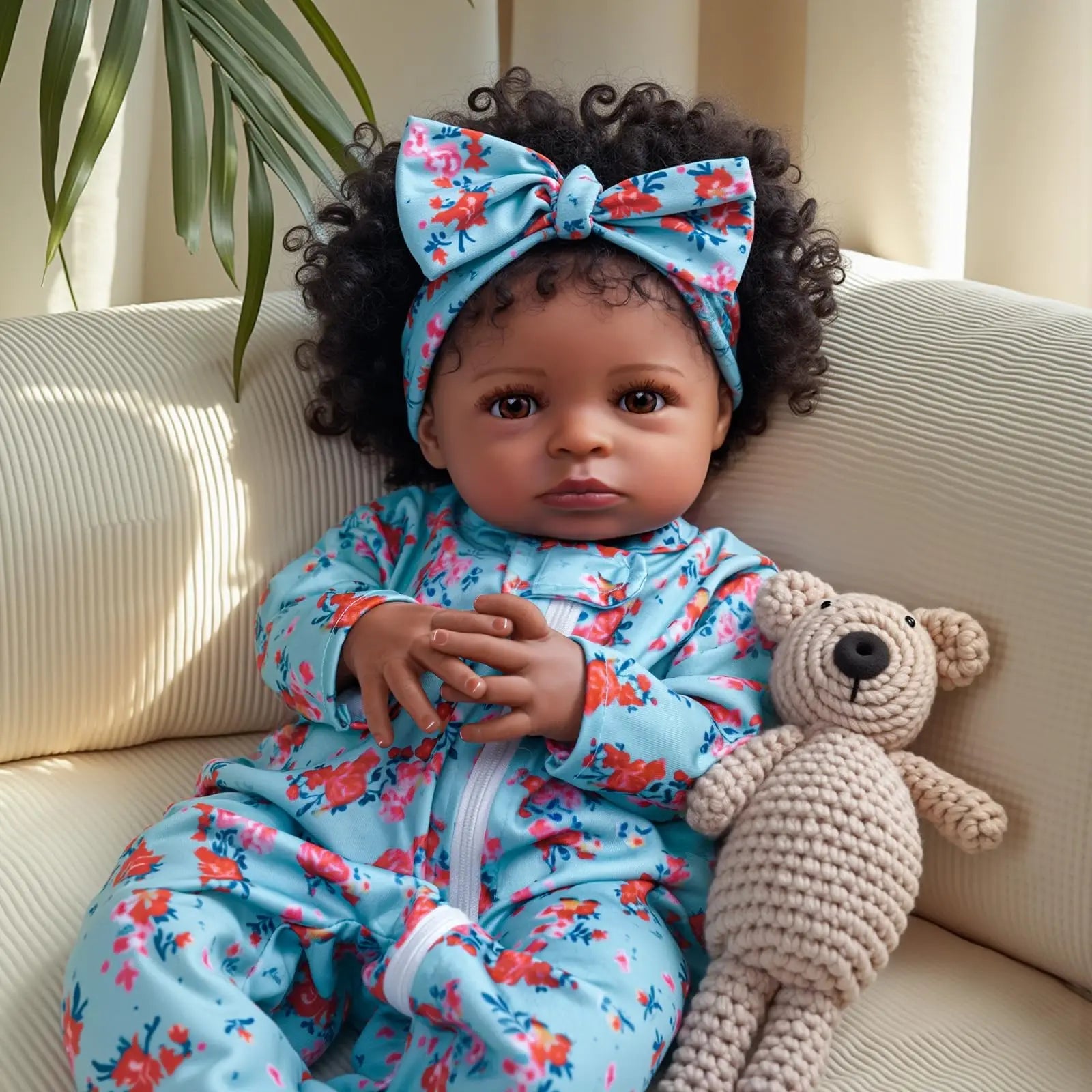 18" Cute African American Reborn Baby Doll with Rooted Hair and Accessories. (Copy)