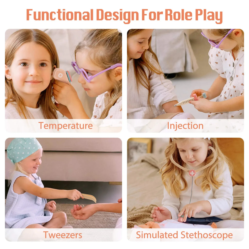 Wooden Montessori Pretend Play Doctor/Nurse Hospital Activity Center with Accessories for Kids