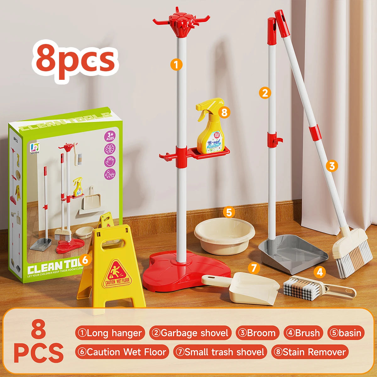 Kids Cleaning Toy Set - Pretend Play Housekeeping Supplies with Mini Broom, Dustpan, Mop.