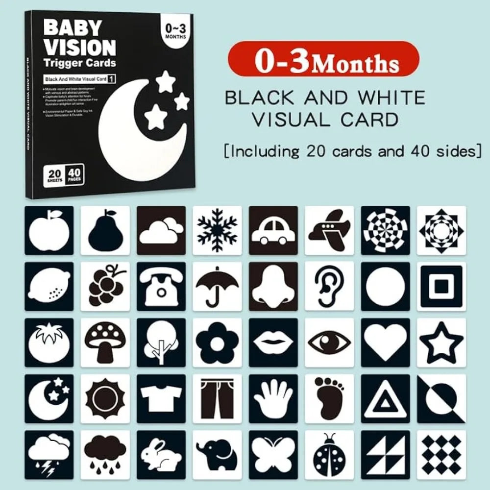 Montessori Baby Visual Early Learning Stimulation Flash Cards - Black and White, Black and Red, Color Contrast Cards