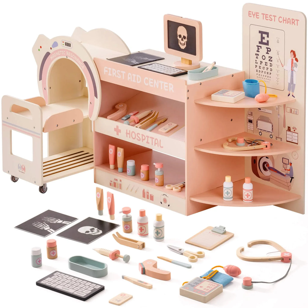 Wooden Montessori Pretend Play Doctor/Nurse Hospital Activity Center with Accessories for Kids