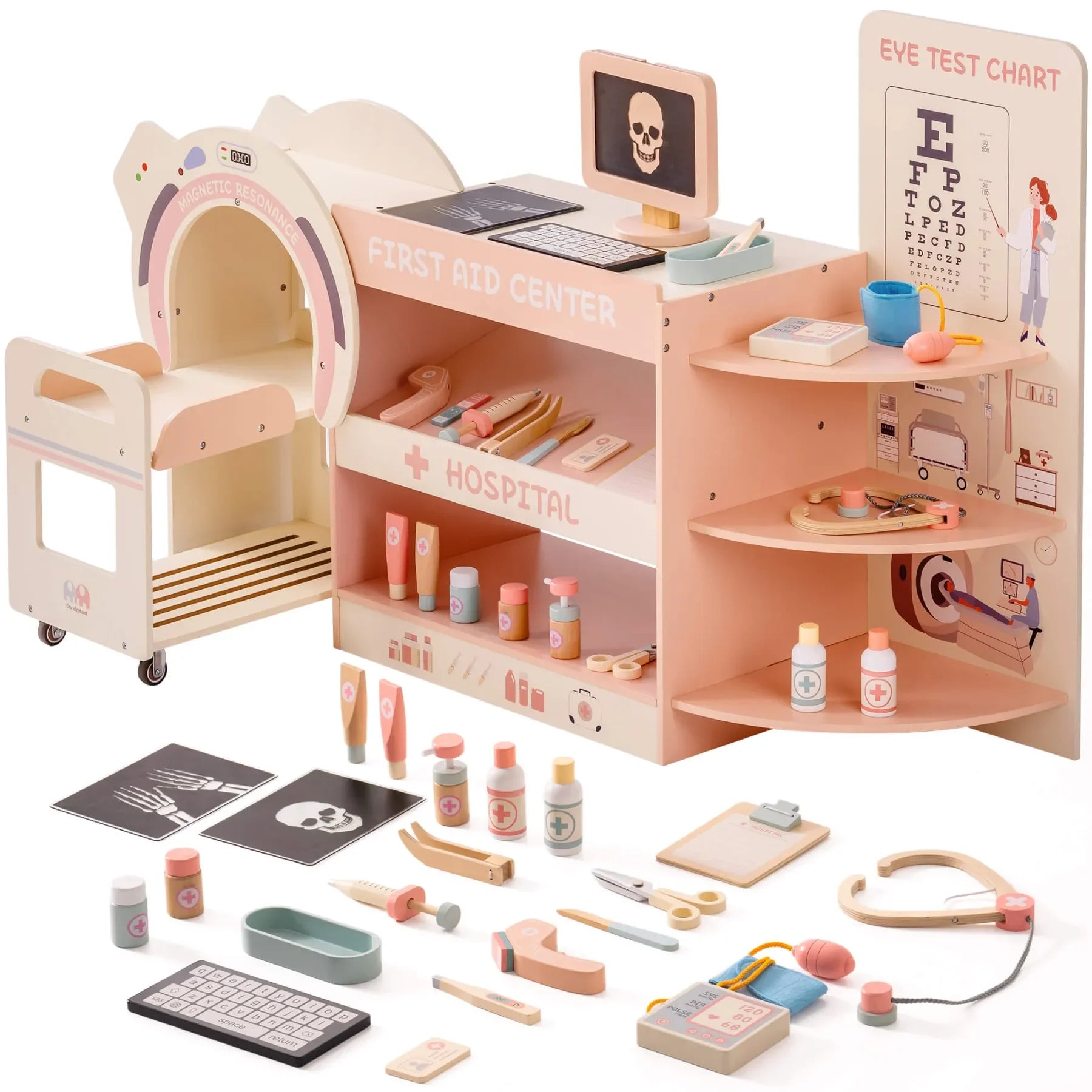 Wooden Montessori Pretend Play Doctor/Nurse Hospital Activity Center with Accessories for Kids