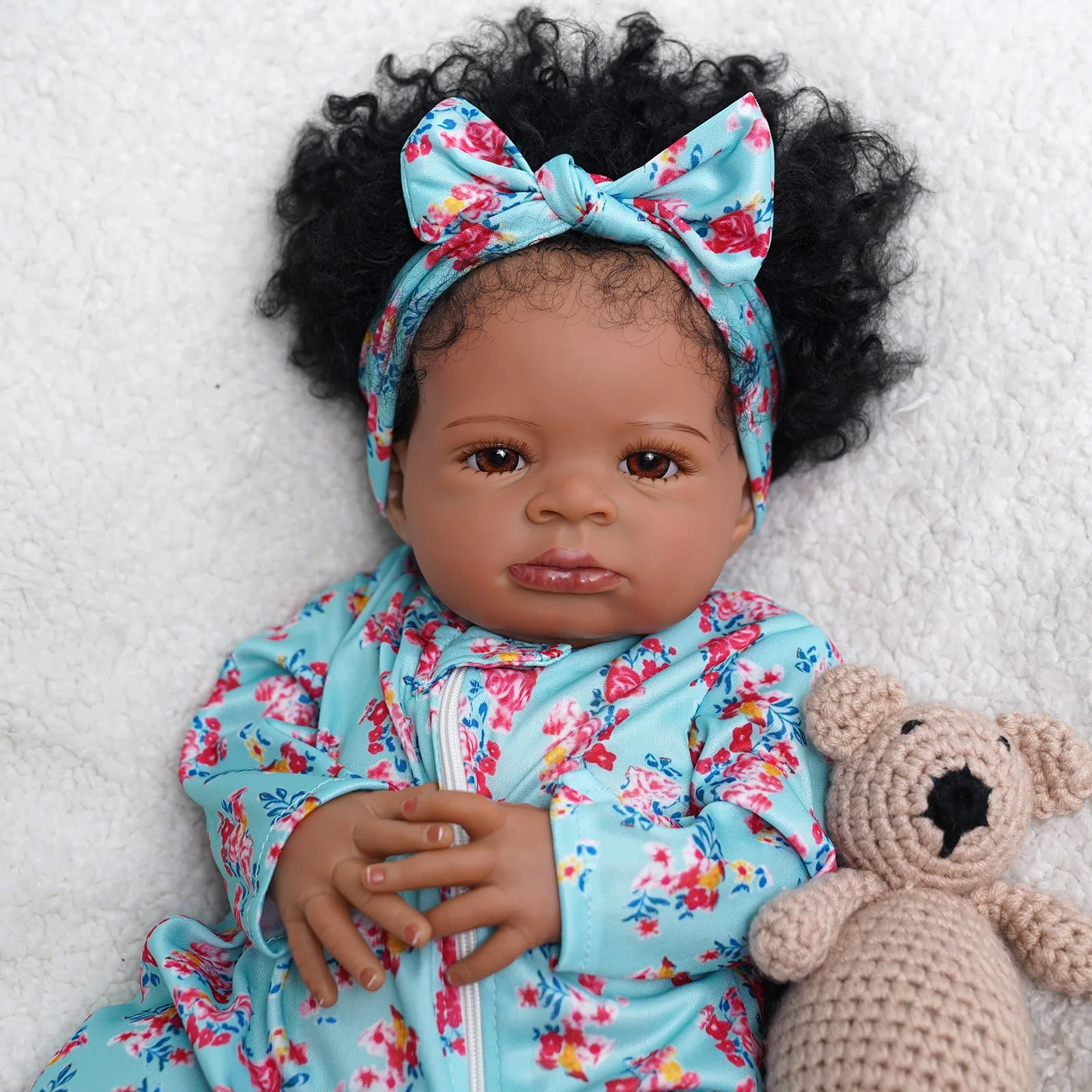 20 Inch Reborn Baby Girl Doll - Black African American Cute Doll - Soft Touch Cloth Body with Accessories.
