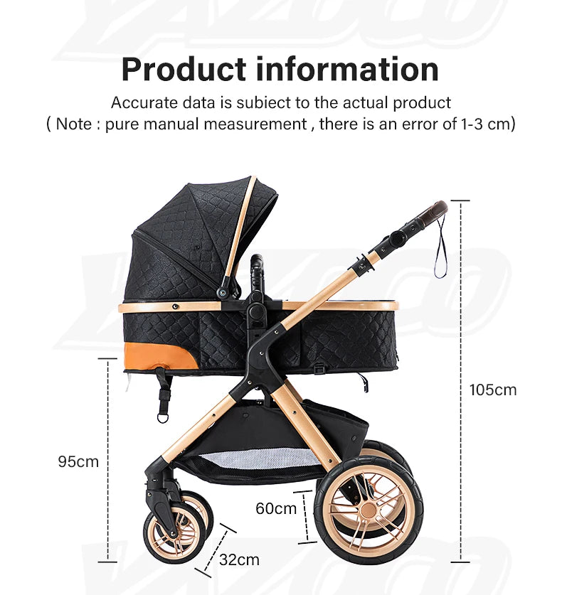 Deluxe Baby Stroller - 3-in-1 Lightweight Stroller Travel System - Multifunctional Pram with Aluminum Frame