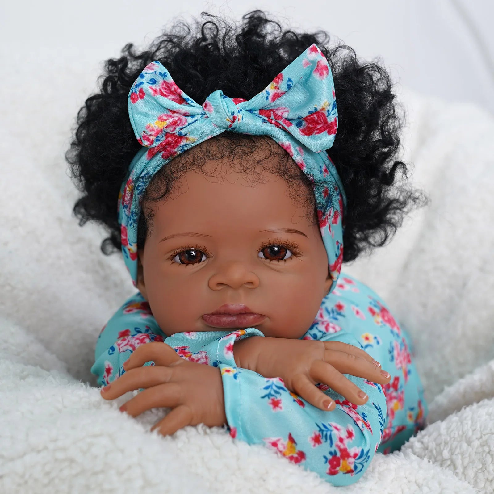 20 Inch Reborn Baby Girl Doll - Black African American Cute Doll - Soft Touch Cloth Body with Accessories.