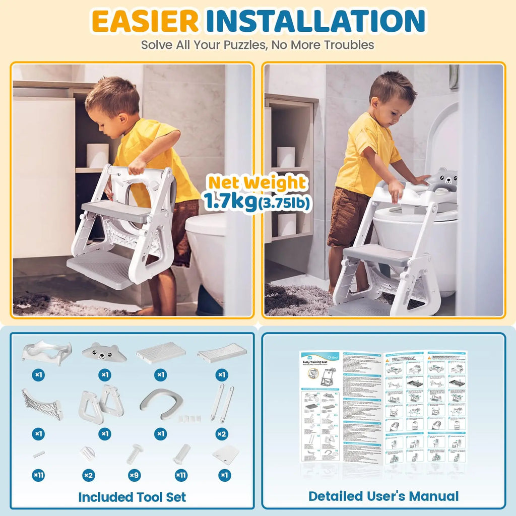 2-in-1 Toddler Potty Training Seat with Step Stool - Height Adjustable Toilet Seat with Splash Guard.