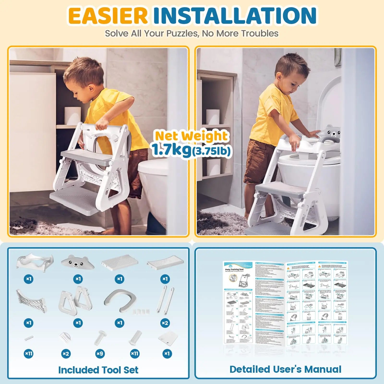 2-in-1 Toddler Potty Training Seat with Step Stool - Height Adjustable Toilet Seat with Splash Guard.