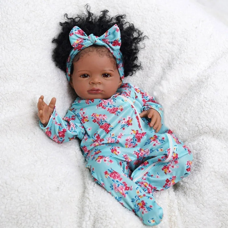 20 Inch Reborn Baby Girl Doll - Black African American Cute Doll - Soft Touch Cloth Body with Accessories.