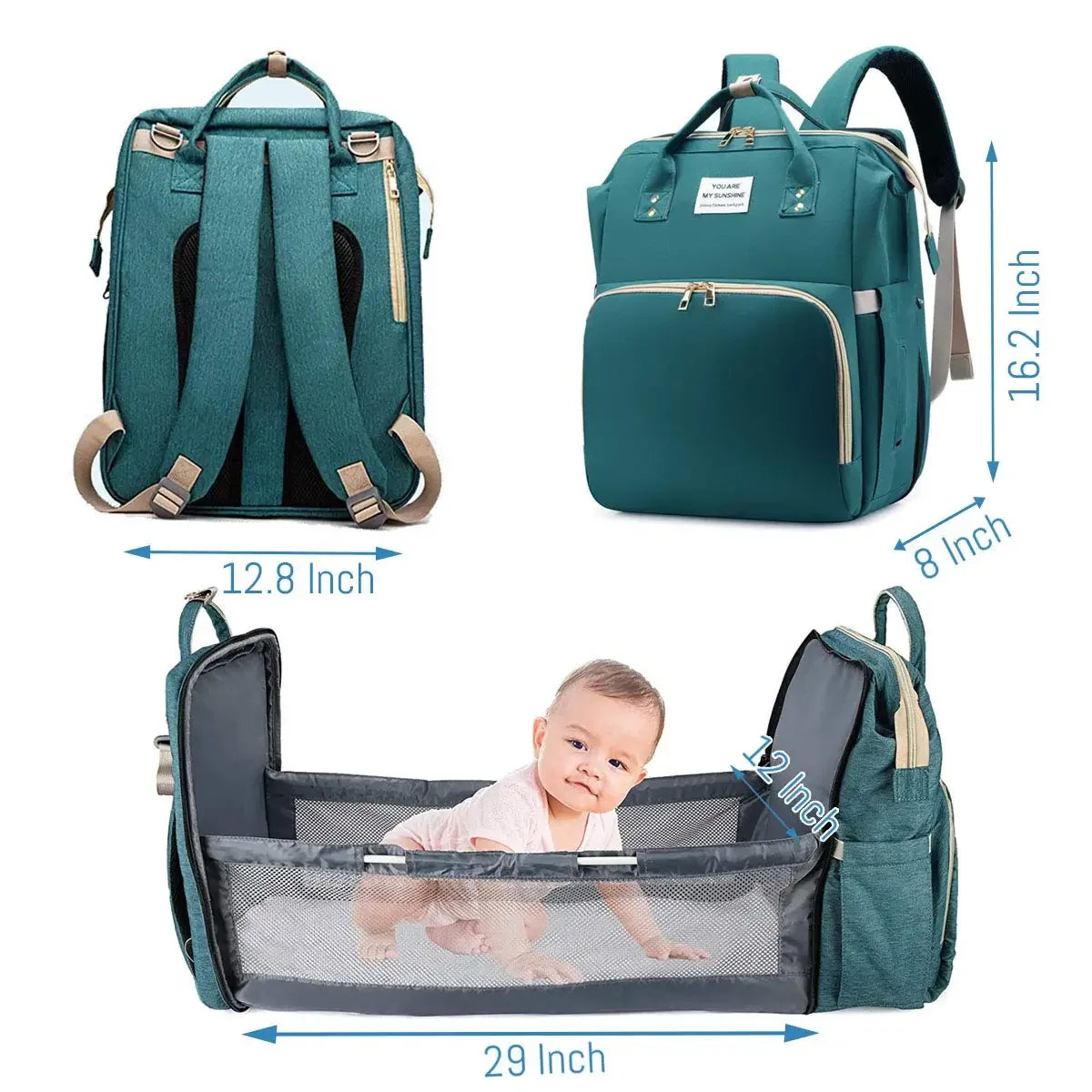 Diaper Bag with Changing Station - Large Waterproof 3 in 1 Baby Diaper Backpack with Foldable Changing Pad with USB Charger.