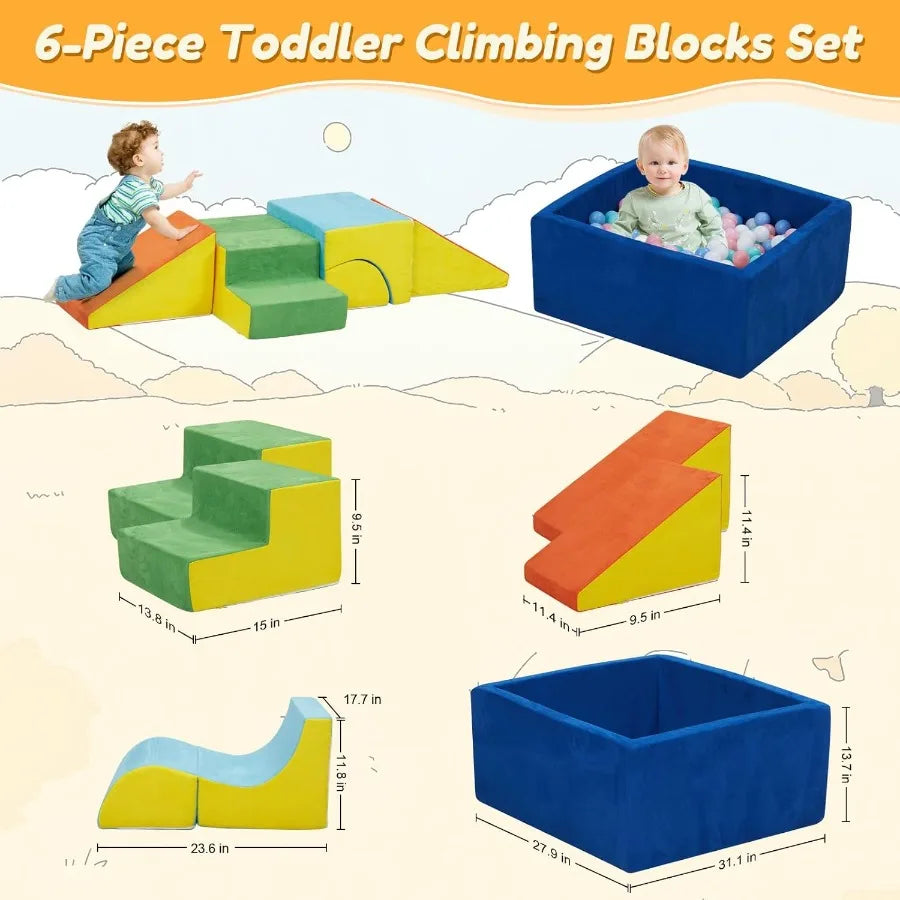Indoor Colorful Soft Play Soft Foam Climbing Blocks and Ball Pit - 6 pcs - for Toddlers.