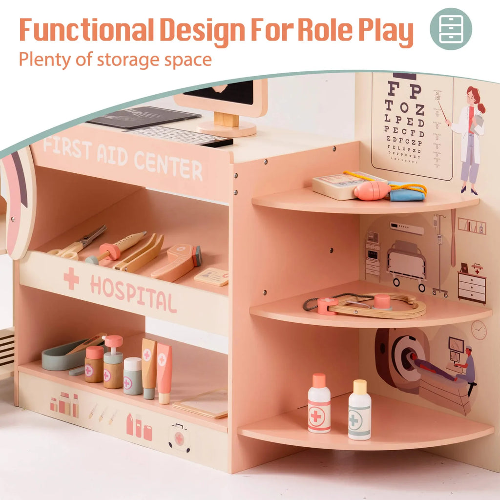 Wooden Montessori Pretend Play Doctor/Nurse Hospital Activity Center with Accessories for Kids
