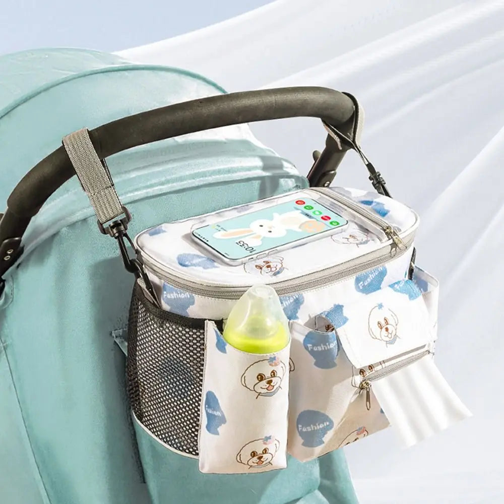 Large Multifunction Waterproof Hanging Baby Stroller Bag for Diaper & Bottle Storage.