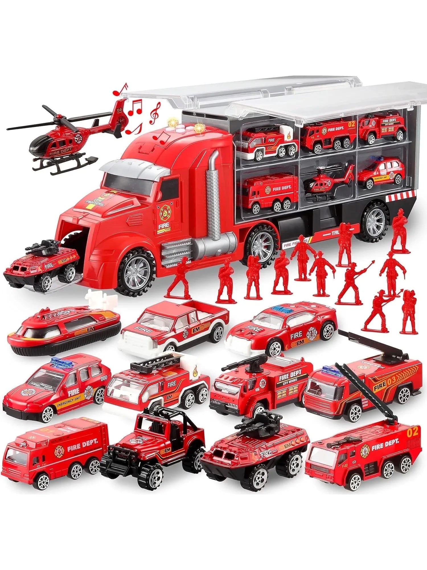 Construction Truck Transporter with 12 x Trucks for Boys