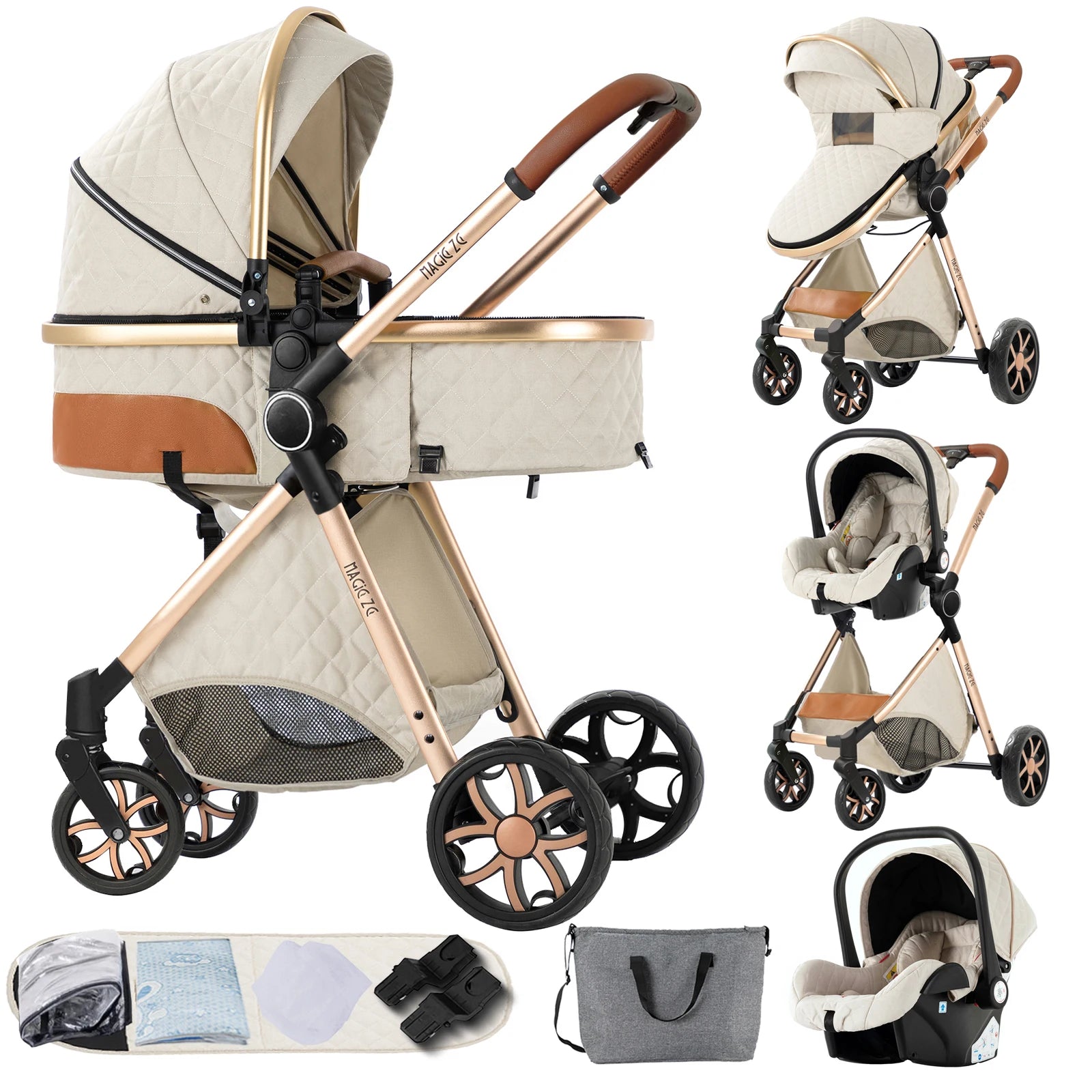 Baby Stroller - 3-in-1 Lightweight Stroller Travel System - Multifunctional Pram with Aluminum Frame