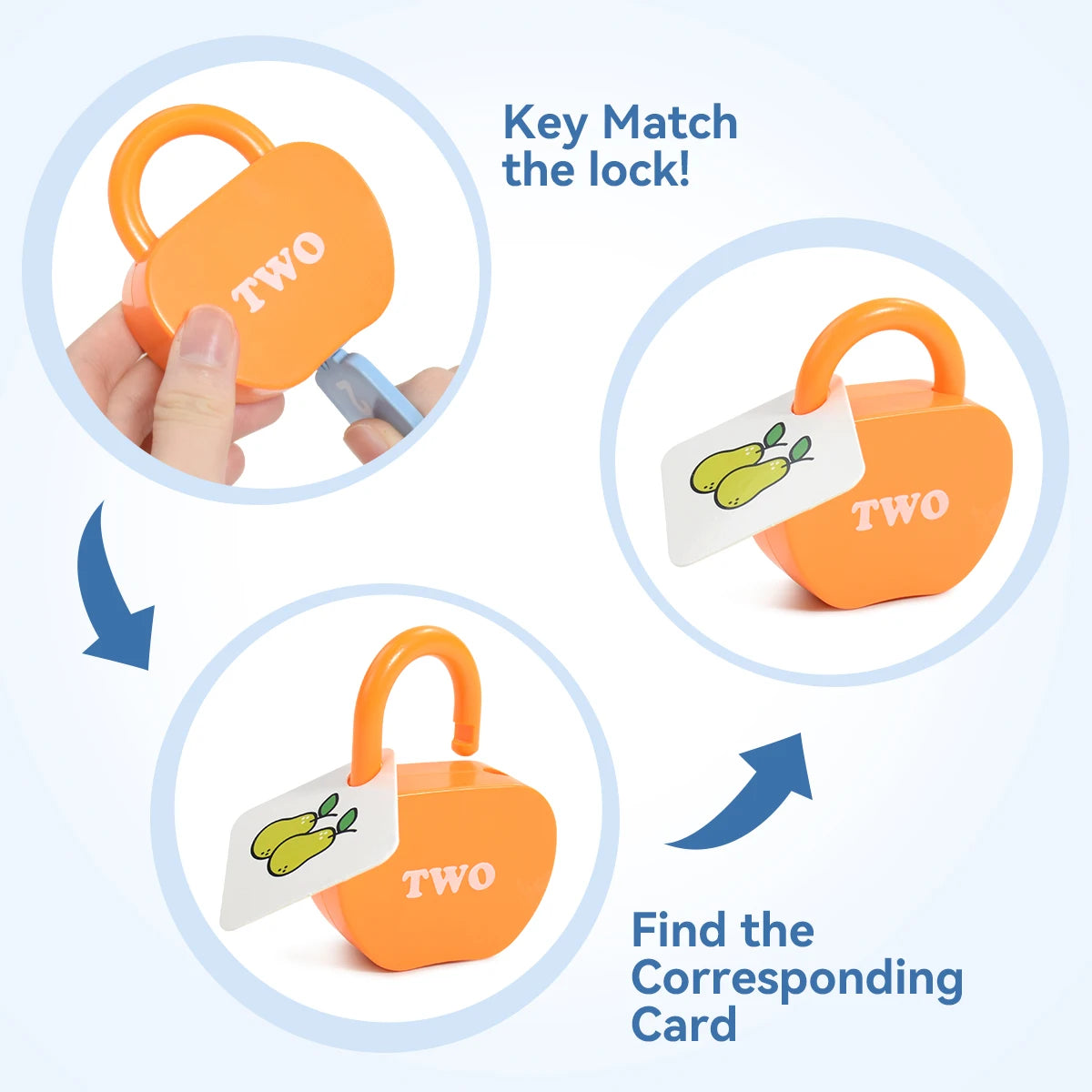 Montessori Educational Learning - Number Matching Counting Apple Locks and Keys with Cards - Toy for Kids 2-5yrs