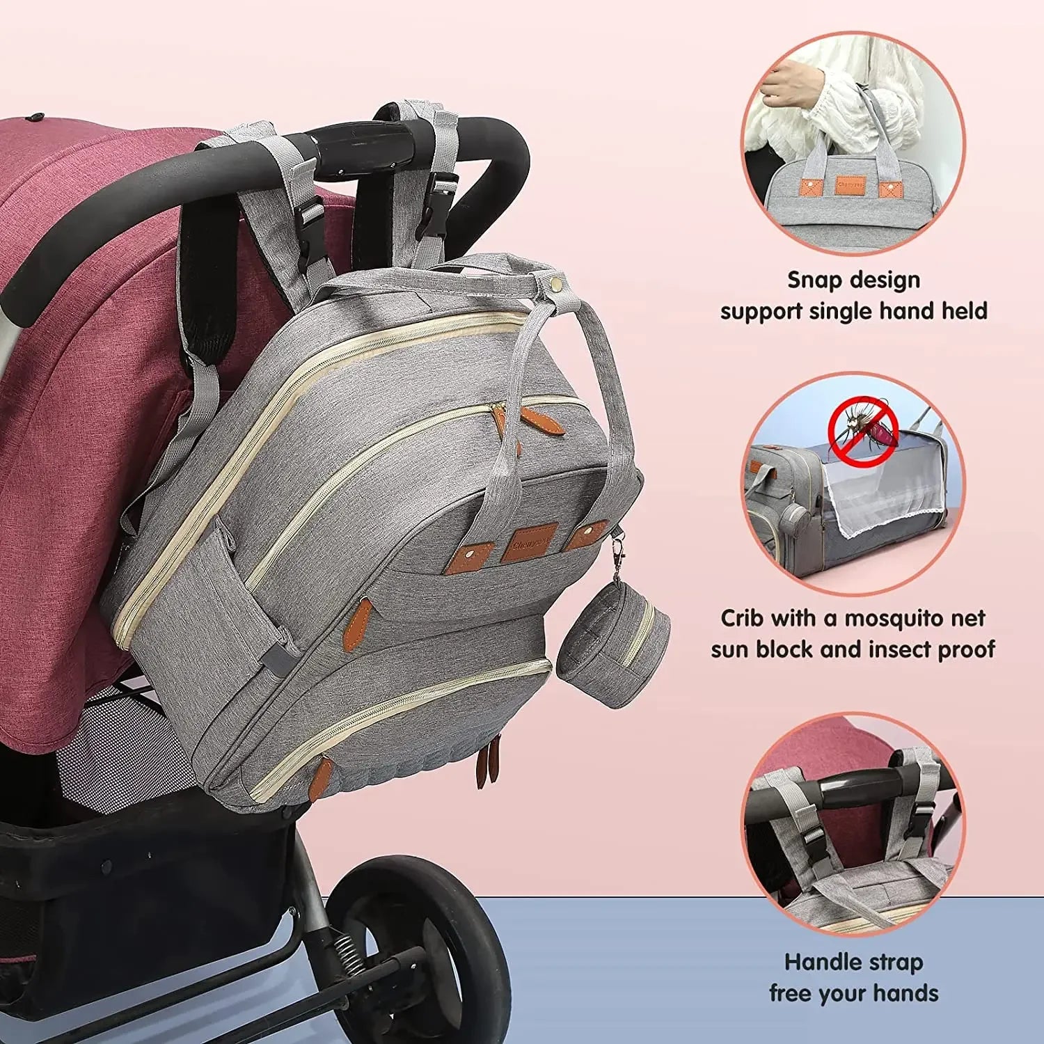Diaper Bag with Changing Station - Large Waterproof 3 in 1 Baby Diaper Backpack with Foldable Changing Pad with USB Charger.