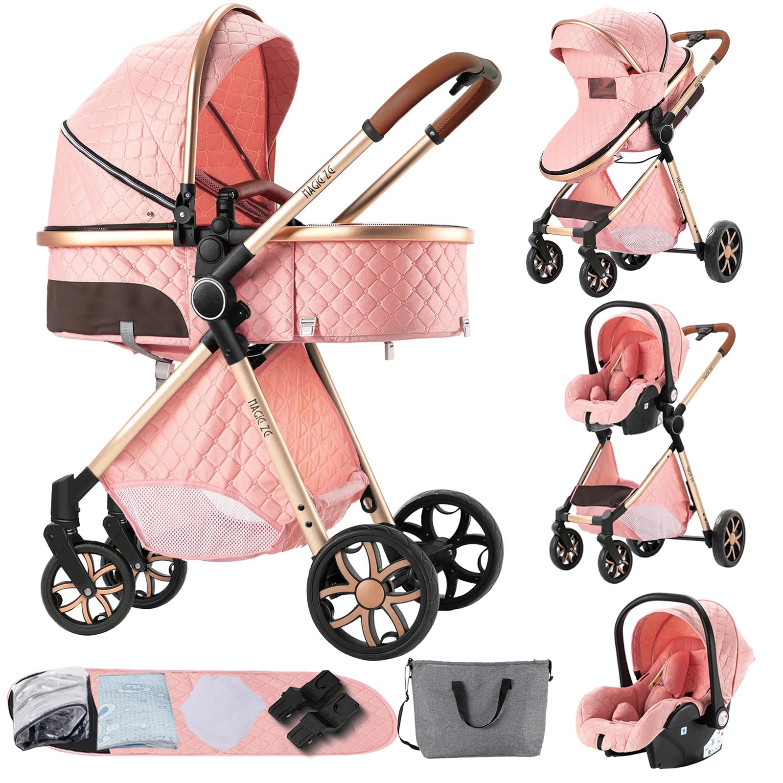 Baby Stroller - 3-in-1 Lightweight Stroller Travel System - Multifunctional Pram with Aluminum Frame