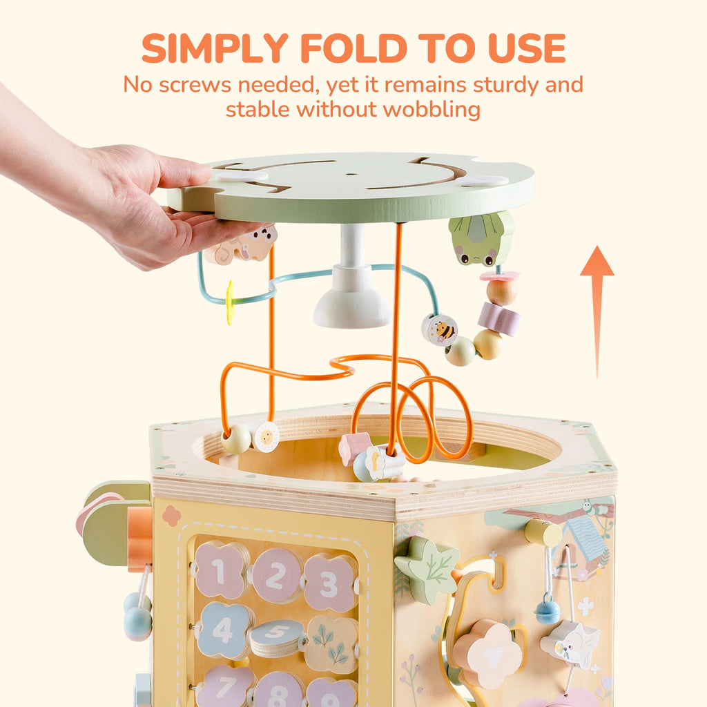 Wooden Educational 13 in 1 Montessori Baby Activity 6 x Sided Busy Cube Toy for Toddlers