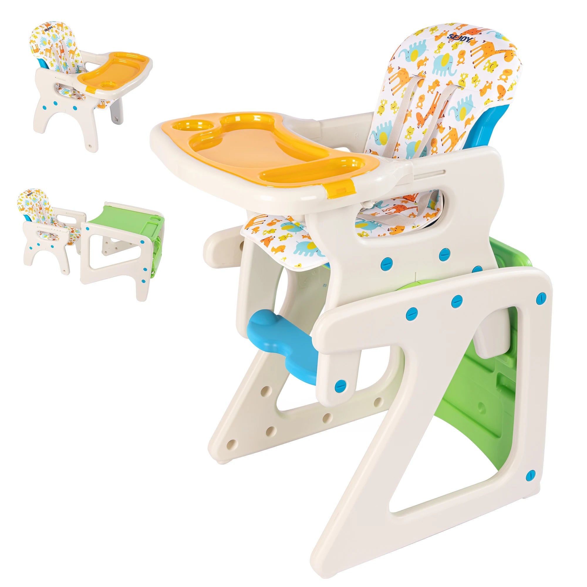 Baby High Chair - 3 in 1 Infant Table and Chair Set, Convertible Booster Seat with 3-Position Adjustable Feeding Tray, Adjustable Seat Back, 5-Point Harness - for 6 mnths to 3 yrs.