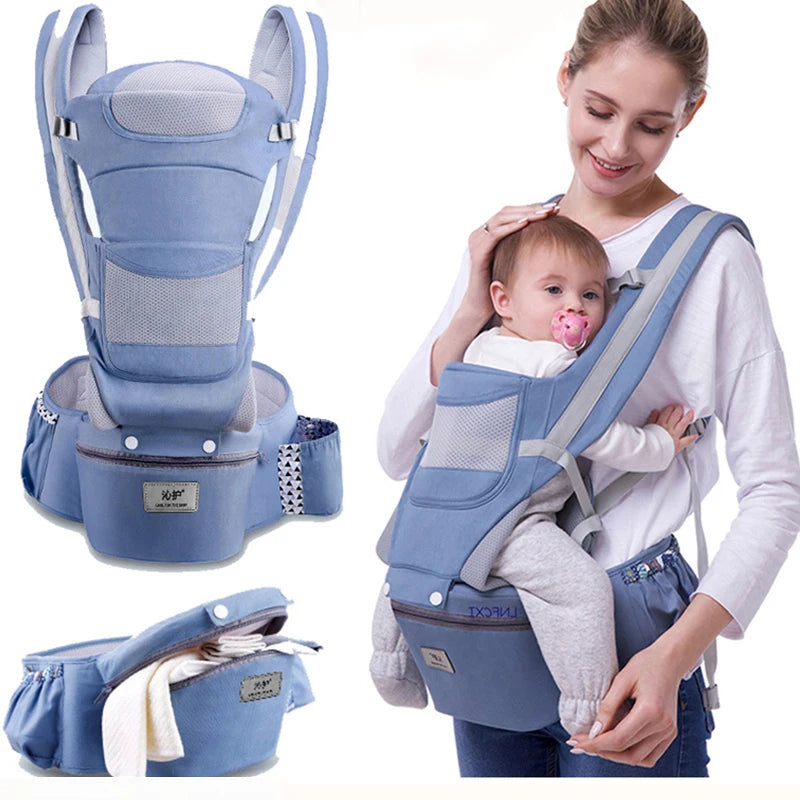 6-in-1 Safety Certified Ergonomic Quality Baby Carrier with Hip Seat with Head Support.